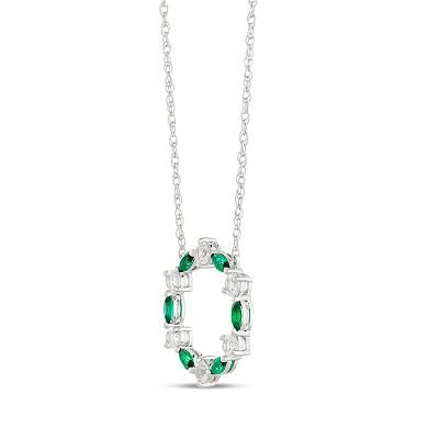 Gemminded Sterling Silver Lab-Created Emerald & Lab-Created White Sapphire Circle Pendant Necklace