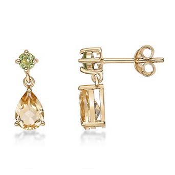 Gemminded 18k Gold Over Silver Citrine & Peridot Drop Earrings