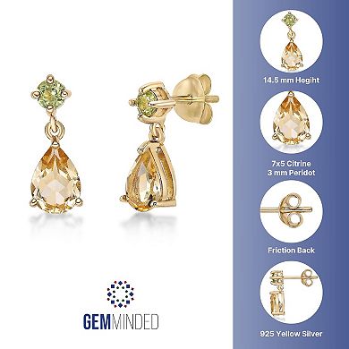 Gemminded 18k Gold Over Silver Citrine & Peridot Drop Earrings