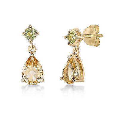 Gemminded 18k Gold Over Silver Citrine & Peridot Drop Earrings