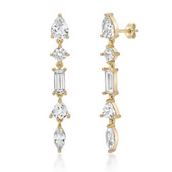 Gemminded 18k Gold Over Silver Lab-Created White Sapphire Drop Earrings
