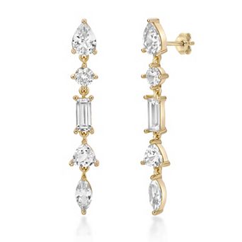 Gemminded 18k Gold Over Silver Lab-Created White Sapphire Drop Earrings