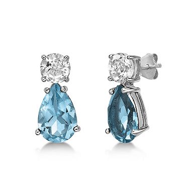Gemminded Sterling Silver Blue Topaz & White Topaz Earrings