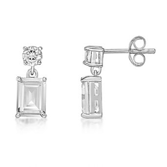 Gemminded Sterling Silver White Topaz Drop Earrings