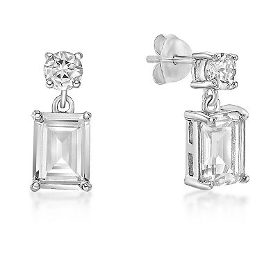 Gemminded Sterling Silver White Topaz Drop Earrings