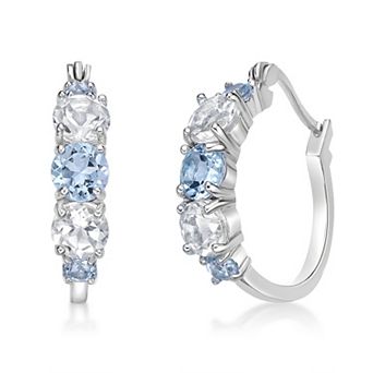 Gemminded Sterling Silver Blue Topaz & White Topaz Hoop Earrings