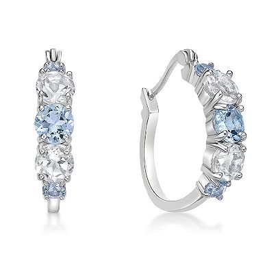 Gemminded Sterling Silver Blue Topaz & White Topaz Hoop Earrings