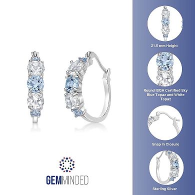 Gemminded Sterling Silver Blue Topaz & White Topaz Hoop Earrings