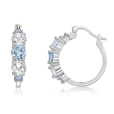 Gemminded Sterling Silver Blue Topaz & White Topaz Hoop Earrings