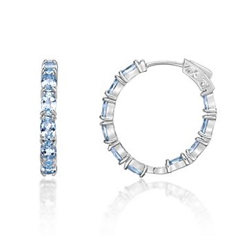 Gemminded Sterling Silver Blue Topax Hoop Earrings