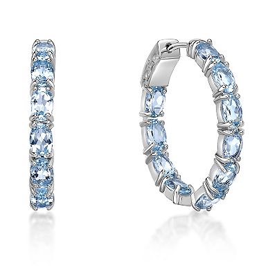 Gemminded Sterling Silver Blue Topax Hoop Earrings