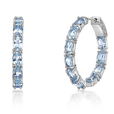 Gemminded Sterling Silver Blue Topax Hoop Earrings