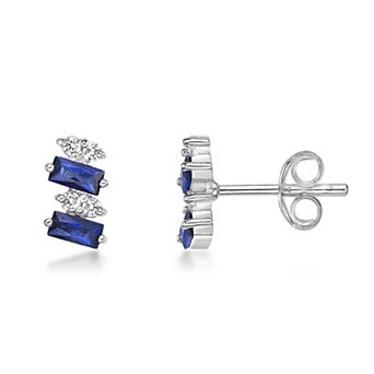 Gemminded Sterling Silver Lab-Created Sapphire & Lab-Created White Sapphire Earrings
