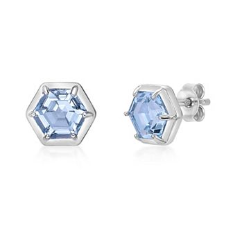 Gemminded Sterling Silver Blue Topaz Hexagon Stud Earrings