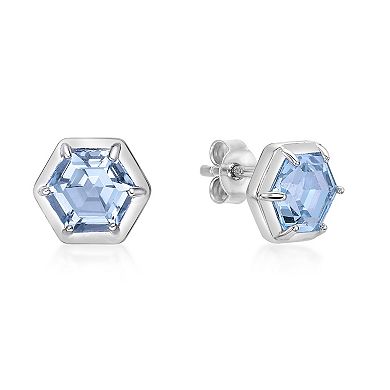 Gemminded Sterling Silver Blue Topaz Hexagon Stud Earrings