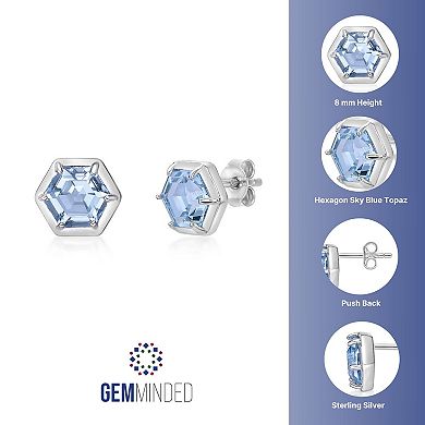 Gemminded Sterling Silver Blue Topaz Hexagon Stud Earrings