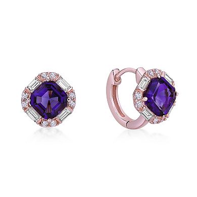 Gemminded 18k Rose Gold Over Silver Amethyst & Lab-Created White Sapphire Earrings