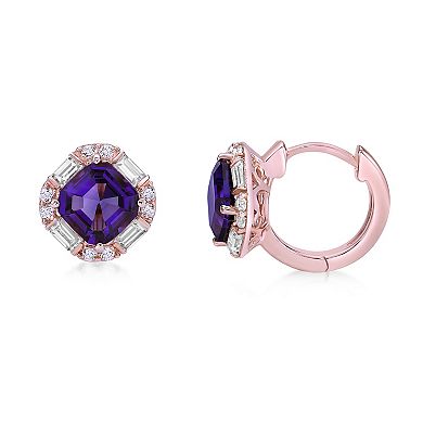 Gemminded 18k Rose Gold Over Silver Amethyst & Lab-Created White Sapphire Earrings
