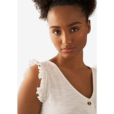 ellos Plus Size Button-Front Ruffle Sleeve Tank