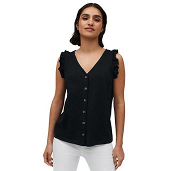 ellos Plus Size Button-Front Ruffle Sleeve Tank
