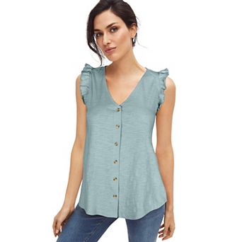 ellos Plus Size Button-Front Ruffle Sleeve Tank