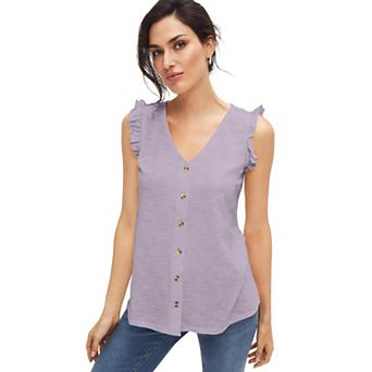 ellos Plus Size Button-Front Ruffle Sleeve Tank