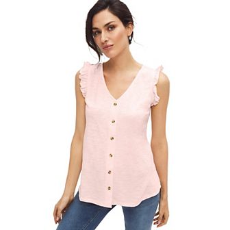 ellos Plus Size Button-Front Ruffle Sleeve Tank