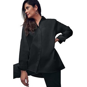 Jessica London Women's Plus Size Wrinkle-Free Stretch Cotton Oversized Shirt