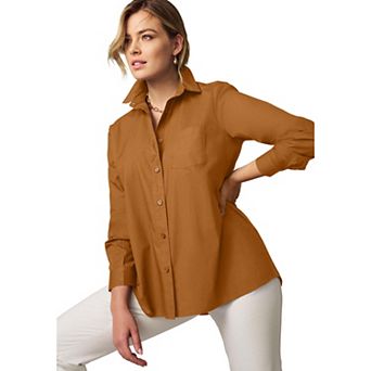 Jessica London Women's Plus Size Wrinkle-Free Stretch Cotton Oversized Shirt