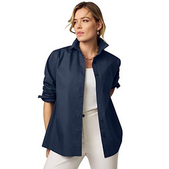 Jessica London Women's Plus Size Stretch Cotton Oversized Poplin Shirt