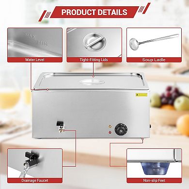 21 QT Full Pan Steam Table Stainless Steel Bain Marie Countertop Soup Station