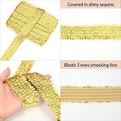 Elastic Flat Glitter Paillette Sequin Ribbon, Bling Fabric DIY Metallic Stretch Sequin Strips