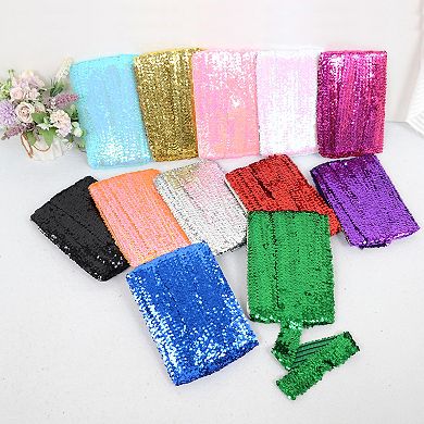 Elastic Flat Glitter Paillette Sequin Ribbon, Bling Fabric DIY Metallic Stretch Sequin Strips