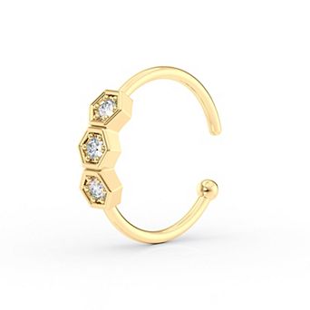 Lila Moon 14k Gold Lab-Grown Diamond Accent 3-Stone Hexagon Hoop Nose Ring
