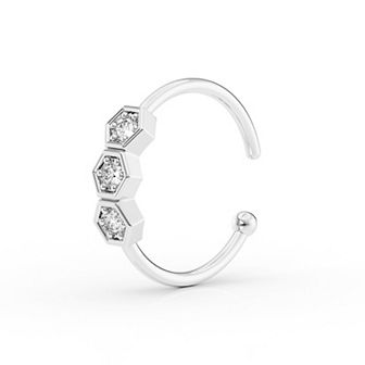 Lila Moon 14k Gold Lab-Grown Diamond Accent 3-Stone Hexagon Hoop Nose Ring