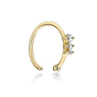 Lila Moon 14k Gold Lab-Grown Diamond Accent 3-Stone Round Graduated Hoop Nose Ring