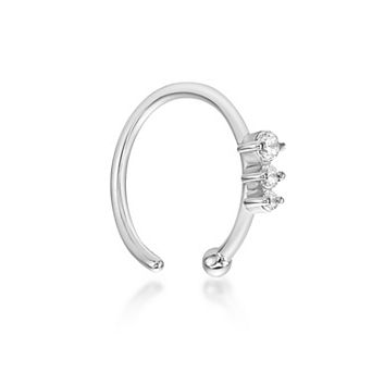 Lila Moon 14k Gold Lab-Grown Diamond Accent 3-Stone Round Graduated Hoop Nose Ring