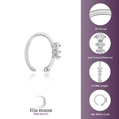 Lila Moon 14k Gold Lab-Grown Diamond Accent 3-Stone Round Graduated Hoop Nose Ring