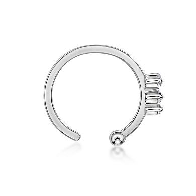 Lila Moon 14k Gold Lab-Grown Diamond Accent 3-Stone Round Graduated Hoop Nose Ring