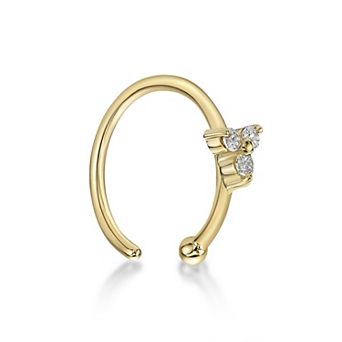 Lila Moon 14k Gold Lab-Grown Diamond Accent 3-Stone Trio Hoop Nose Ring