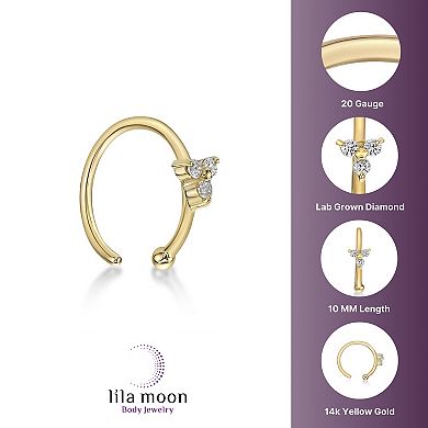 Lila Moon 14k Gold Lab-Grown Diamond Accent 3-Stone Trio Hoop Nose Ring