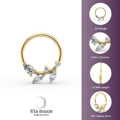 Lila Moon 10k Gold Cubic Zirconia Leaf Clicker Hoop
