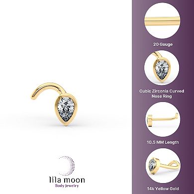 Lila Moon 14k Gold Cubic Zirconia Pear Curved Nose Ring