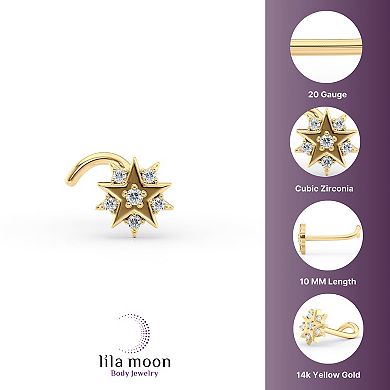 Lila Moon 14k Gold Cubic Zirconia Star Curved Nose Ring