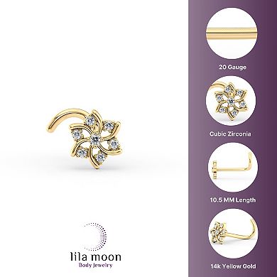 Lila Moon 14k Gold Cubic Zirconia Flower Curved Nose Ring