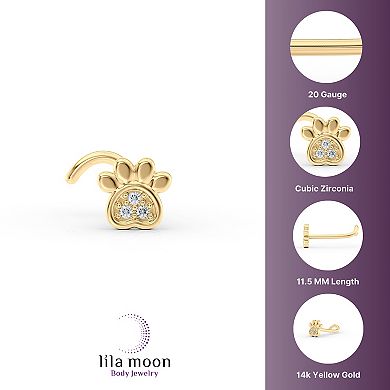 Lila Moon 14k Gold Cubic Zirconia Paw Curved Nose Ring