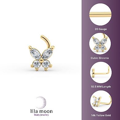 Lila Moon 14k Gold Cubic Zirconia Butterfly Curved Nose Ring