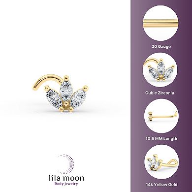 Lila Moon 14k Gold Cubic Zirconia Radiating Marquise Curved Nose Ring