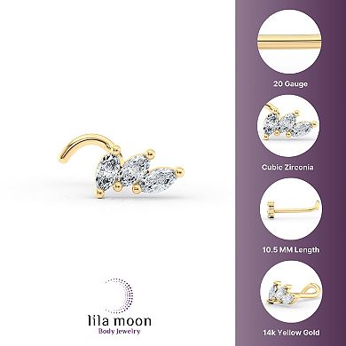 Lila Moon 14k Gold Cubic Zirconia 3-Stone Marquise Curved Nose Ring