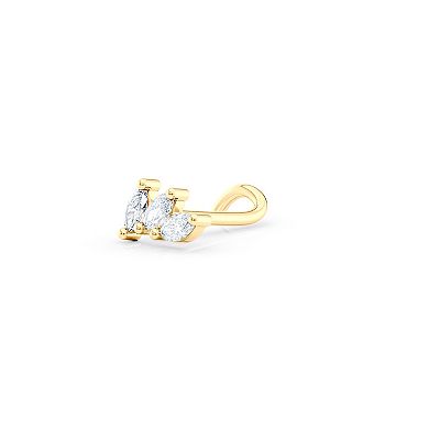Lila Moon 14k Gold Cubic Zirconia 3-Stone Marquise Curved Nose Ring